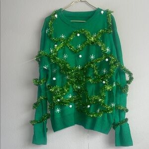 Gaudy Green Garland Green Ornament Tinsel Ugly Christmas Sweater XXL